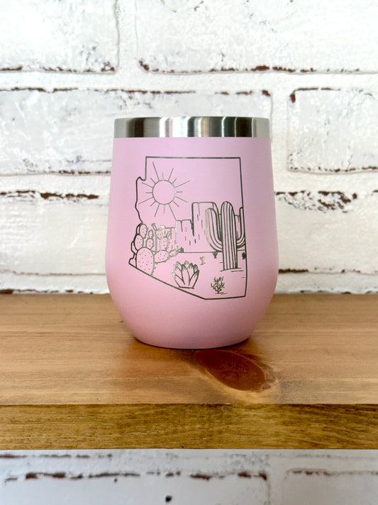 Arizona State Desert Scene 12 oz Wine Tumbler