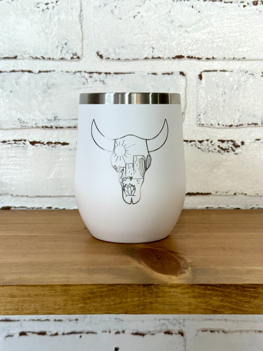 Cow Head Desert Scene 12 oz Wine Tumbler