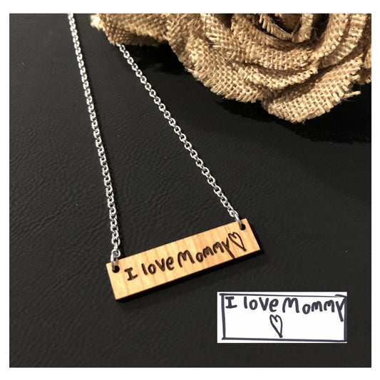 Handwritten Wood Bar Necklace